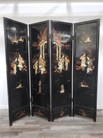 Chinese 4-panel screen with applied soapstone