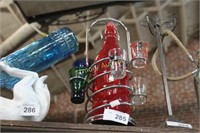 SHOT GLASSES AND BOTTLE / STAND