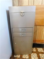 Metal locking file box with 2 drawers and door,