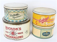 4- HICKOK'S, SHOTWELL'S, MORE MARSHMALLOW TINS
