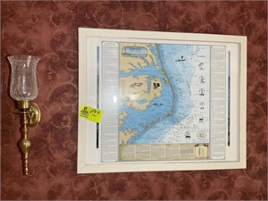 Framed map showing shipwrecks off the coast of NC