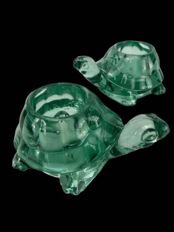 MCM Indiana Green Glass Tea/Votive Candle Holders
