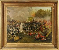 Folk Art Revolutionary War Irish Battle Scene O/C