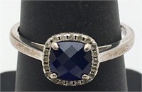 Sterling Silver Clear & Blue Stone Ring
