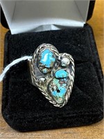 SILVER NAVAJO HEART SHAPE BLUE TURQUOISE RING