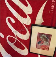 COCA COLA BEACH TOWEL AND FRAMED PHOTO