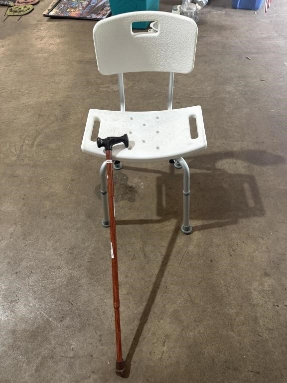 Walking cane w/plastic handle & shower chair