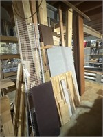 Scrap Lumber, Metal Shelf and Wooden Bi-Fold Doors