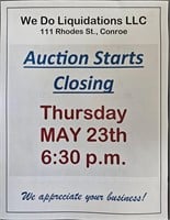Auction starts closing on Thurs. 5-23-24 @ 6:30 PM