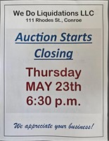 Auction starts closing on Thurs. 5-23-24 @ 6:30 PM