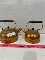 Vintage Copper Tea Kettles with Wooden Handles