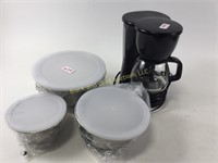 5 cup coffee pot & metal mixing bowls