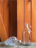 Clear Glass Oil Jug & Grapes Mold Vinegar Dispensr