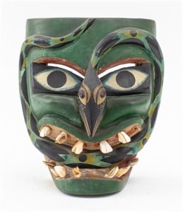 Mexican Polychrome Painted Wooden Dance Mask