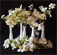 Milk Glass Vases & Faux Flowers