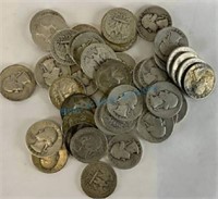 Group of 40 silver Washington quarters 1930s and