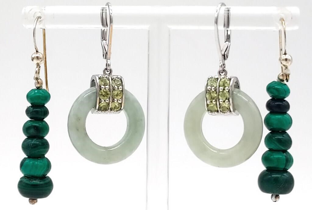 (KC) Sterling Silver Jade and Malachite Earrings