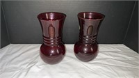 Midcentury Ruby Red Glass Vases (2)