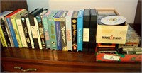 SHELF LOT OF VHS TAPES, DVD'S, AND CASSETTES