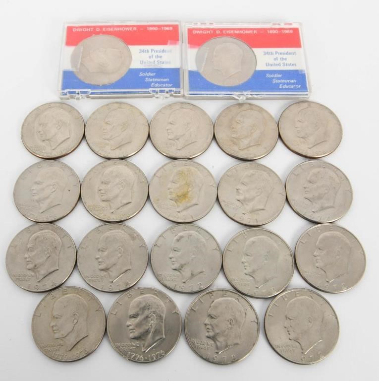 21 Various President Eisenhower One Dollar Coins