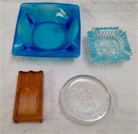 3 Art Glass Ash Trays and Paper Weight