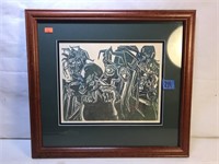 Framed Abstract Art of Faces, 17” x 15”