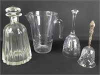 Clear Glass Pitcher, Decanter, Glass Bells (2)