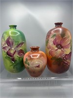 Hand painted milk glass vases