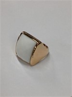 14k yellow gold White Quartz Ring features large