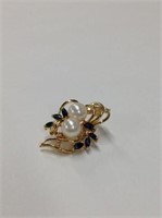 14k yellow gold Pearl, Sapphire & Diamond