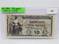 Ten Cent Military Payment Certificate