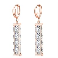 18k Rose Gold Pl Crystal Huggie Drop Earrings