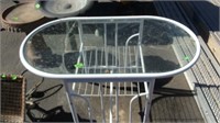 WHITE METAL/GLASS TOP PATIO TABLE