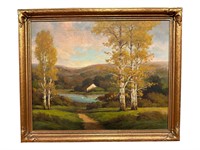 Signed Antique Oil on Canvas Landscape Painting