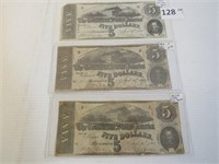 Lot of 3 - 1863 $5 Richmond Confederate Notes