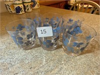 6 Vintage Federal Glass Periwinkle Blue Clover