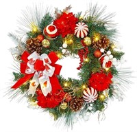 W891  Christmas Wreath 24" Pre-Lit LED Lights:expr