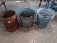 Early wood barrel & metal buckets