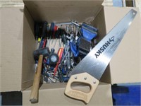 Box of Assorted Hand Tools & Vise