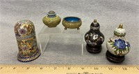 Chinese Cloisonné Open Salt and Pepper