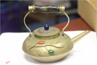 A Chinese Brass and Gemstone Teapot