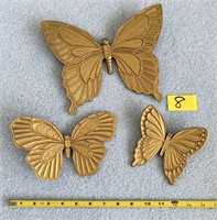 Three Vintage MCM Gold Plastic Butterflies