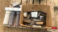 Box of Trowels, Sewer Snake & Filters