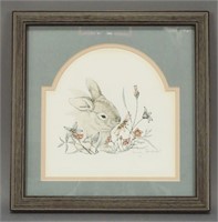 1988 Don Kent Rabbit - Flowers Framed Art Print