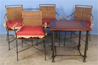 Set of 4 Palecek Iron & Rattan Chairs and Table