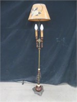 METAL & WOOD 2-BRANCH FLOOR LAMP W/ SHADE