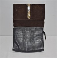 2pc Vintage Suede & Leather Purses 10" x 8"