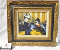 SIGNED O/C 2 LADIES IN CARVED FRAME 20x18