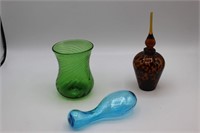 Tortoise Glass Perfume Bottle, Glass Darner & Vase