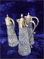Group of 3 Pressed Glass Ewers with Silverplate